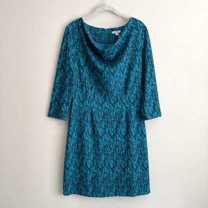Tyler Boe Womens Teal Textured Knit Draped Cowl Neck Jacquard Knit Dress Size XS